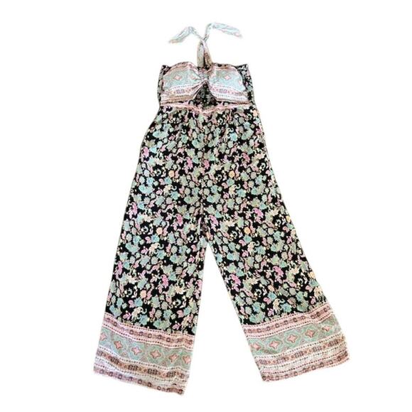 White Birch 2X Boho Floral Halter Wide-Leg Jumpsuit Smocked Bust, Built-In Bra - Picture 9 of 9